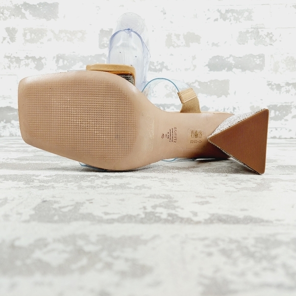 New Schutz Ariellen Vinyl Crystal Block Heel Square Toe Sandals O97 - Picture 8 of 15